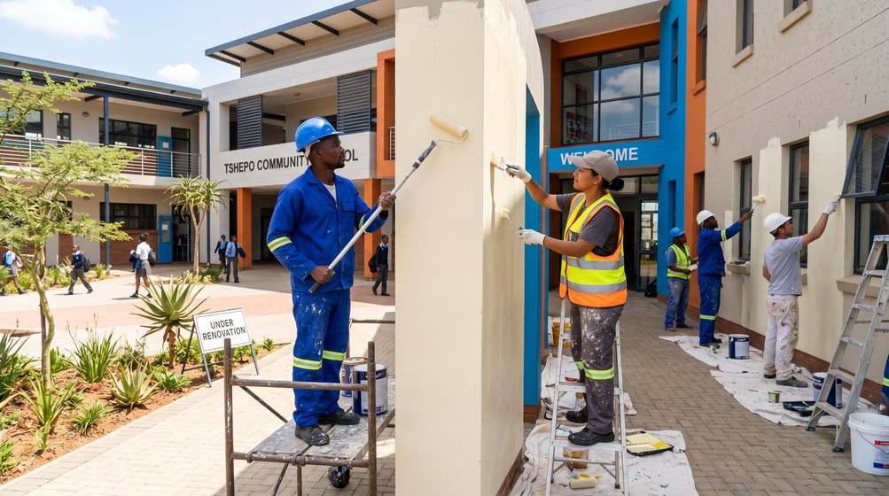 Professional school painting team painting a community school in Kenilworth